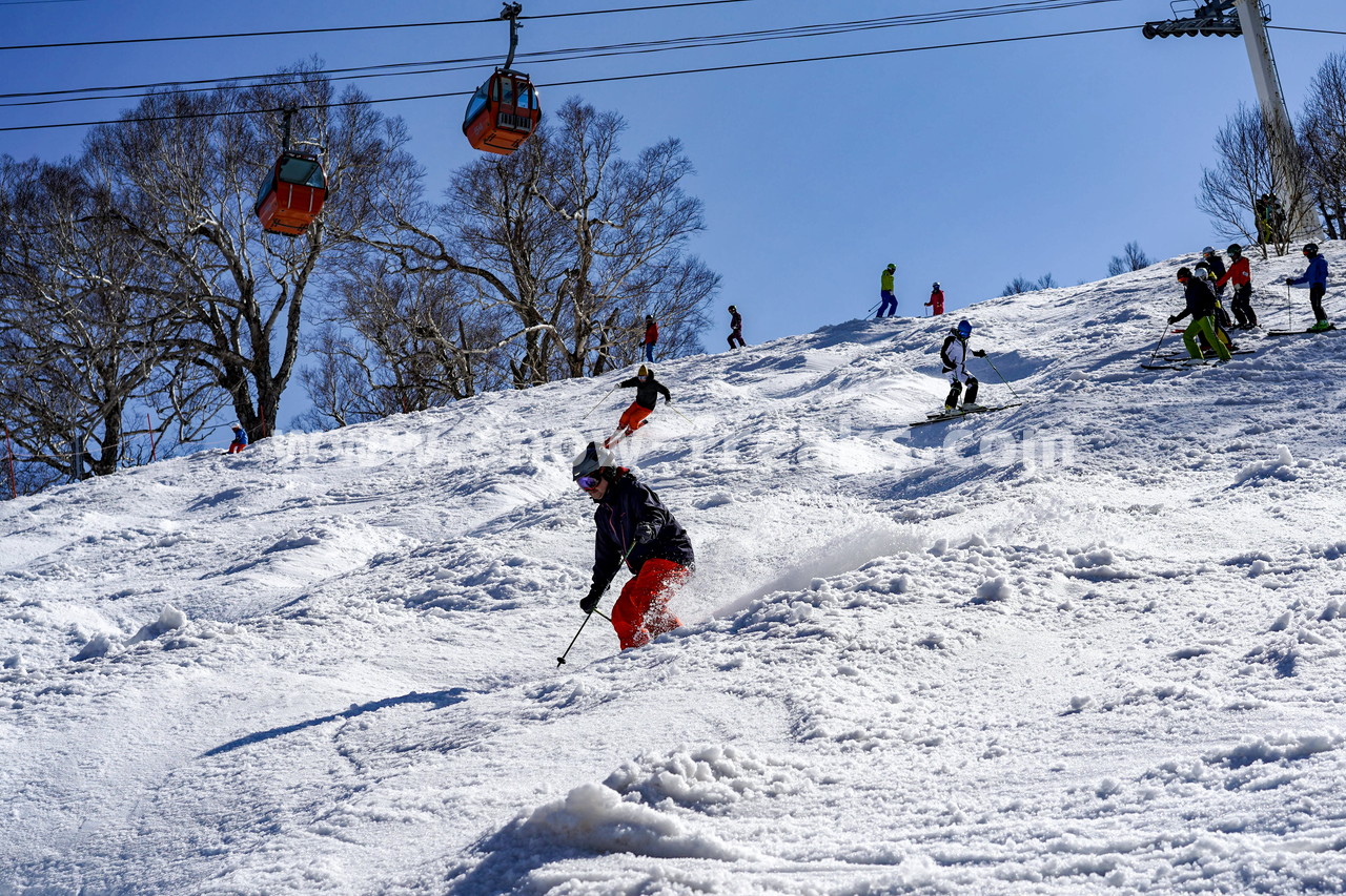 札幌国際スキー場 Mt.石井スポーツ ISHII SKI ACADEMY 校長・斉藤人之さんによる『斉藤塾』開講。本日のテーマは、「春雪！コブからスキーのたわみを楽しむ！！」(^^)v